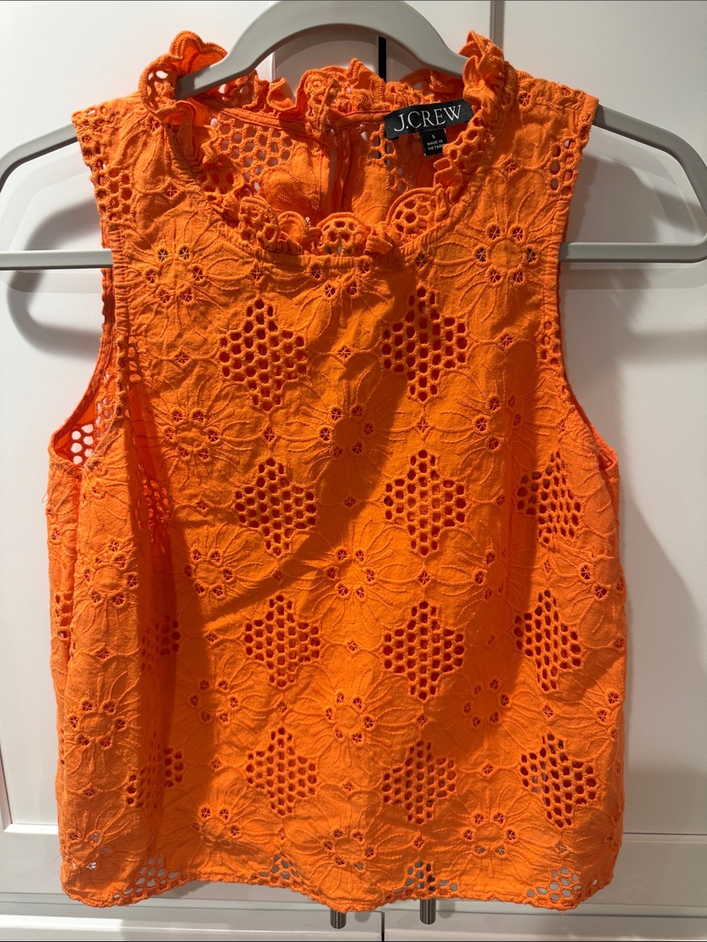J. Crew Bright Orange Floral Eyelet Sleeveless Camisole